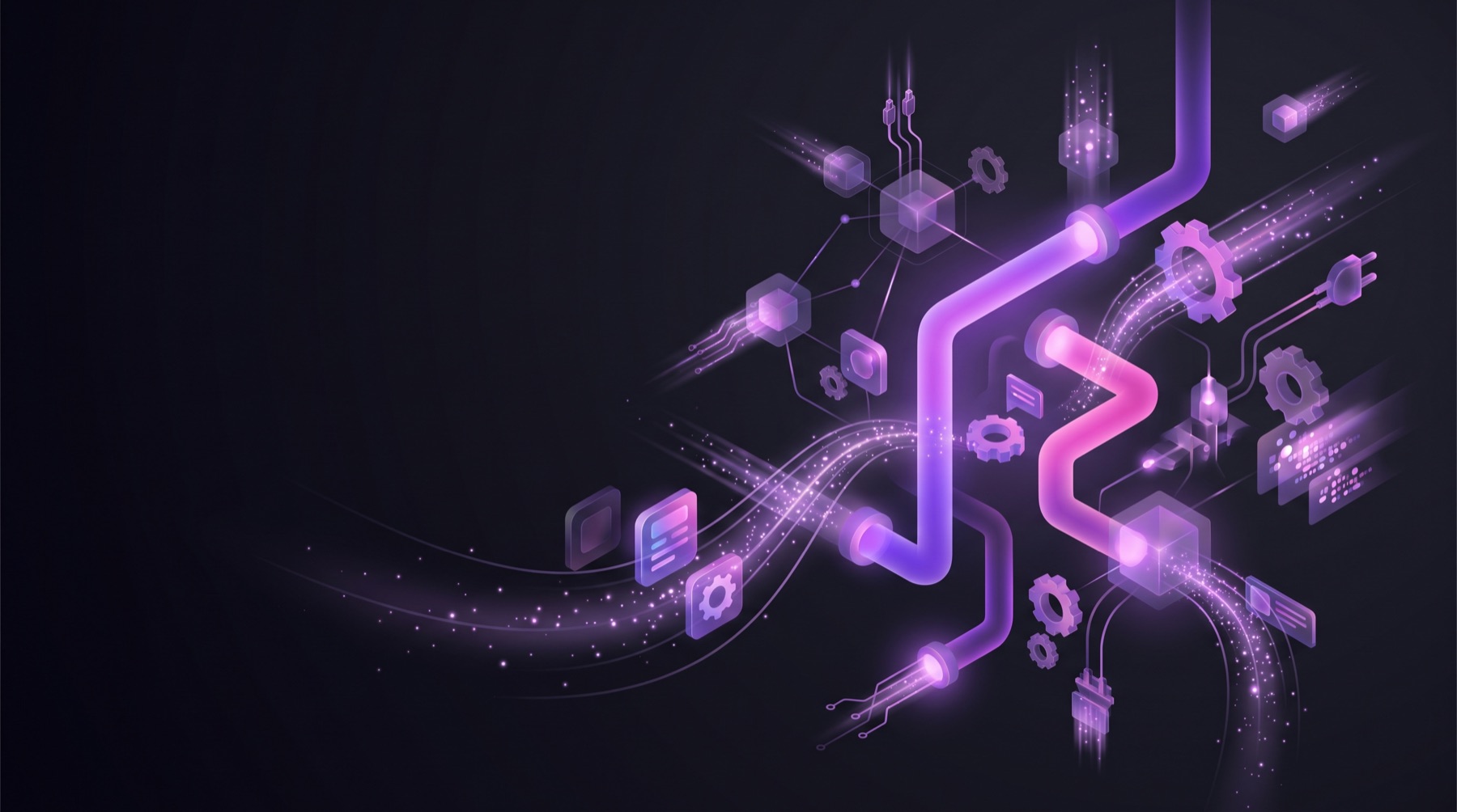 Abstract automation pipeline of glowing connected nodes